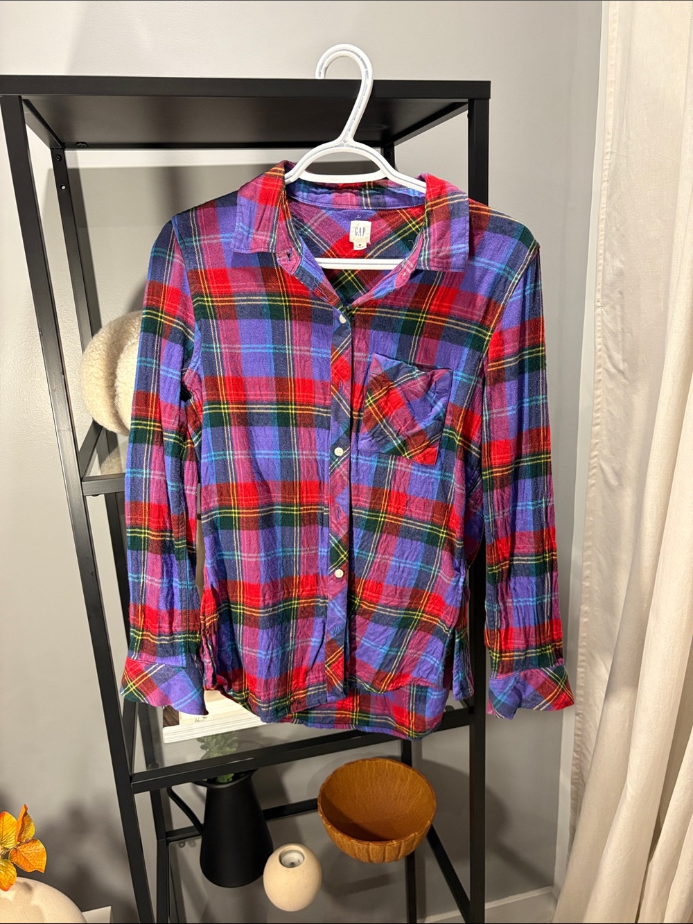 043 GAP Multicolor Plaid Button-Down Shirt - Red, Purple & Green